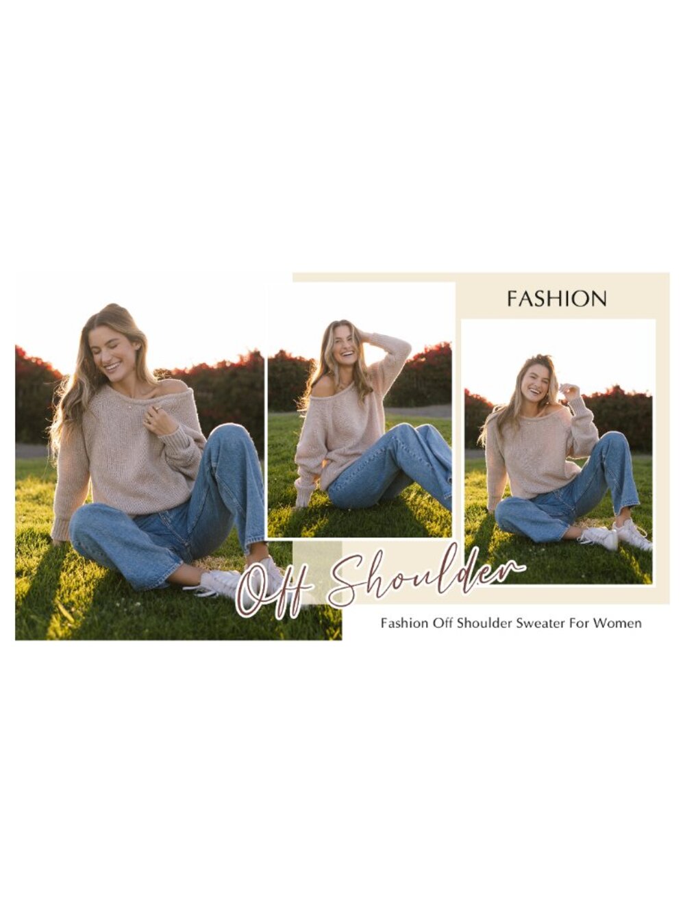 Oversized Chunky Knit Pullover Sweater Off Shoulder Crew Neck Long Sleeve - Picture 6 of 6